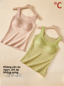 MiiOW | Áo ba lỗ lót lụa tơ tằm giữ nhiệt MiiOW dành cho nữ Áo lót mùa đông dày dặn không tay cổ chữ U màu trơn