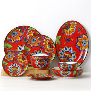 OMK Big Red Flowers Series Ceramic Bowl