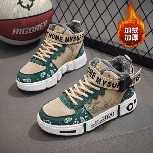 Winter Mens Shoes Velvet Warm Cotton Shoes Easiest for Match High-Top Board Shoe Boys 8 Primary School Students 10 Years Old Leisure Sports Shoes