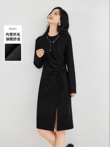 Yigue | Slim Warmth Black Round Collar Elegant Knitted Dress