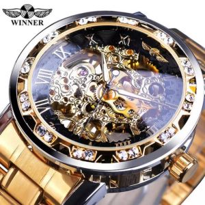 WINNER DIAMOND GOLD JAM TANGAN PRIA ELEGANT MEKANIK AUTOMATIS TANPA BATERAI FREE BOX