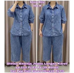 SETELAN KEMEJA DAN CELANA JEANS PREMIUM (TIDAK KAKU)BORDIR JUMBO LD 110