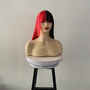 75cm Wig Hair Black&Red Double Color Jellyfish Head Yin and Yang Long Straight Wigs With Bangs Princess Cut Fashion Cosplay Wig Hair