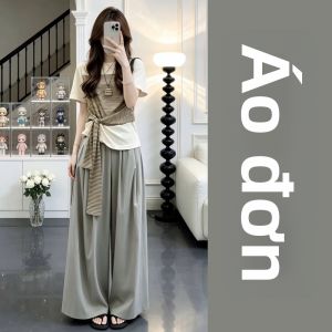 SUSIEYUAN | Bộ Quần Áo Nữ Phong Cách Hàn Quốc Mới 2026 Sọc Ngang và Quần Ống Rộng