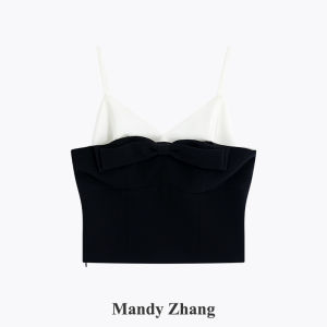 Acetic Satin Color Block Halter Neck Vest for Summer