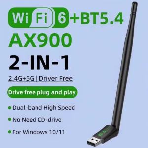 Kebidumei | AX900 USB WiFi6 Bluetooth 5.4 Adapter 5dBi Antenna 2in1 Dongle 2.4G&5GHz WiFi Network Wireless Wlan Signal Receiver Driver Free