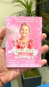 Princess Girl Birthday Invitation Card with Envelope - Pastel Pink Theme - Customized - Personalized
