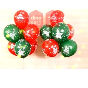 DINOSO Balon Latex Natal Merry Christmas uk 10 inch - 12 inch Warna Hijau Dan Merah
