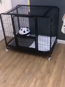 กรงสัตว์เลี้ยง มีล้อ สีดำ กรงสุนัข กรงหมา คอกหมา กรงหมาขนาดใหญ่ ป้องกันการหลบหนี และถาดถอดออกได้