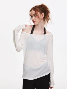 Billboom Spring Summer T-Shirt Long Sleeve Lyocell Silk Two-Way Wear Loose Lightweight Casual round Neck Womens Top