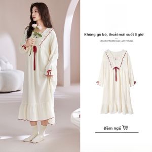 MiiOW | Pure Cotton Long Sleeve Dress Womens Skin-friendly Breathable Dress Cute Style Girls Nightgown Home Clothes New 2025