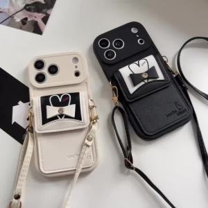 szhaiyu | Cute Rabbit Crossbody Lanyard Wallet Card Slots Phone Case for IPhone Air 17 Pro Max 16 15 14 Plus 13 12 Purse Leather Cover