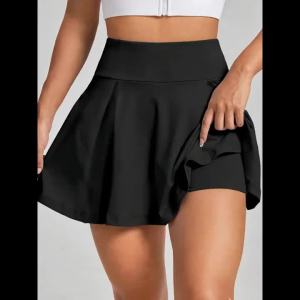 Váy Ngắn Màu Trơn Cạp Cao Thể Thao Dành Cho Nữ Có Quần Short Bên Trong Thích Hợp Cho Yoga Chạy Bộ Quần Vợt Thể Thao Thường Ngày Kiểu Dáng Chữ A Chất Liệu Dệt Kim