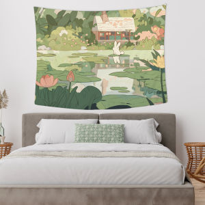 VIKAMA Healing Lotus Pond Little Rabbit Tapestry Fresh Forest Background Cloth Girl Living Room Decoration Room Decoration
