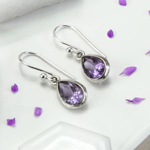 Huitan Waterdrop Purple CZ Dangle Earrings Women Wedding Engagement Aesthetic Accessory for Lady Anniversary Gift Trendy Jewelry