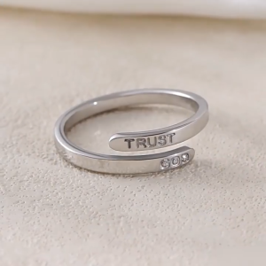 Trust God Adjustable Open Ring Catholic Christian Inspirational Faith Religious Jewelry Devotion Finger Ring Spiritual Protection Amulet Gift for Women Men Daily Wear