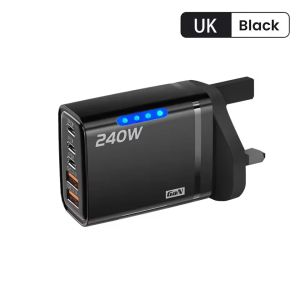 5-in-1 GaN USB-C Desktop Charger 240W Fast Charge Phone Adapter 10A Type-C Cable For iPhone Samsung Xiaomi EU/US/UK Plug Charger