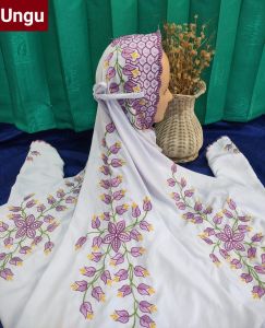 Mukena Terusan Dewasa Katun Polino Motif Bordir Bunga Rambat Lovia Cantik
