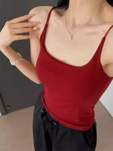 chaqi | Ankela Red Summer Strap Vest Womens Integrated Chest Pad Slimming Top Underwear Outerwear Beautiful Back Tank Top