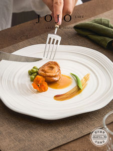 JOJOs L. PD Sea Ceramic Western Dinner Plate Luxury Flat Pasta Plate Home Use Casual Dining Utensils Nordic Style 9 Inches