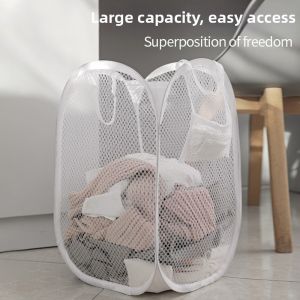Nylon Mesh Foldable Laundry Basket Large Home Use Dual Handle