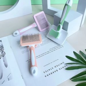PAW STORAGE🐾【Pet Self-Cleaning Slicker Brush】Cat Dog Hair Removal Comb Fur Detangling Stainless Steel Iron Needle Comb Fur Removal Button