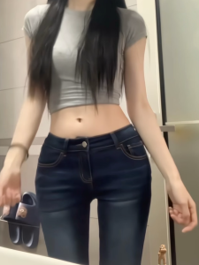 Deep Blue Elastic Waist Jeans Womens Slimming Long Pants Bootcut Casual Cotton Stretch Denim Low Waist Hip Lifting