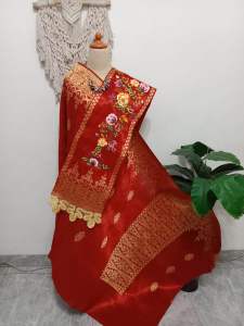 Songket silungkang merah cabe full kristal premium basulam
