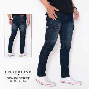 Celana Cargo Panjang Bahan Jeans Underline Slimfit