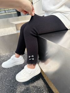 Thickened Fleece Lined Elastic Cotton Solid Color Base Layer Pants for Girls Baby Toddler Kindergarten Outdoor Wear Slim Fit Long Trousers