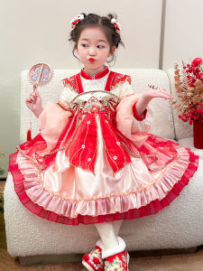 Váy Dài Tay Ren Lụa Thêu Cá Vàng Cho Bé Gái Mùa Đông 2024 Váy Cạp Cao Phong Cách Ngọt Ngào Váy Công Chúa Trang Phục Lễ Hội