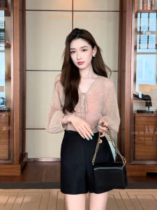 ZHILU | Áo Sơ Mi Chiffon Cổ V Dây Nơ Ôm Body Thoáng Khí