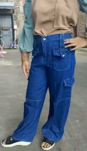 HIGHWAIST CARGO JEANS PREMIUM WANITA SIZE L-XL-XXL-JUMBO