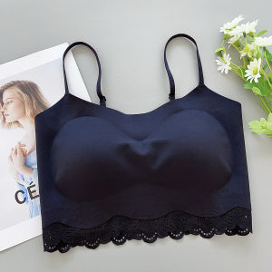Gufy Lace Backless Bra Womens Fixed Cup Gathered No Light through Strapless Seamless Inner Wear Small Strap Vest