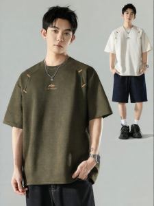 Wood soon | American Style Embroidered Letter Patchwork Loose T-shirt