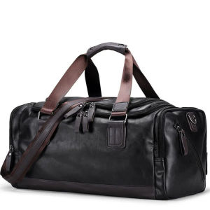 Mens PU Leather Gym Bag Large Capacity Gym Duffel Bags Travel Exercise Handbag with Shoe Compartment Brown Waterproof Weekend Bag