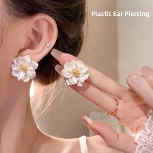 Plastic Tea Rose Earrings Womens Spring Summer Allergy Free Ear Cuff High Fashion Floral Ear Jewelry Carvejewl Korean Style