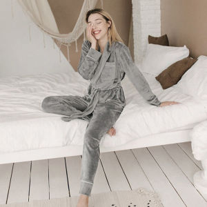 Warm Velvet Sleepwear: Solid Robes & Pants for Winter Home Comfort