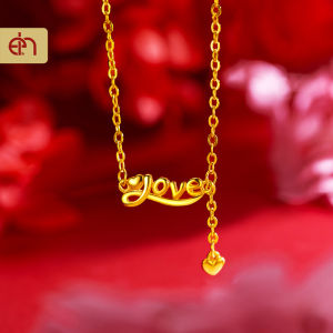 Romantic emas 916 Gold Love Heart Pendant Gold Chain Necklace Jewelry for Women Girls