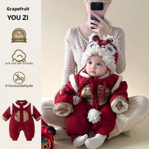 Thickened Winter New Year Outfit Baby Romper Clothes Chinese Style Polyester Fiber Warm Windproof Long Sleeve Baby Overalls