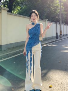 CHANGTONG | Stylish Unique Off Shoulder Top Jeans Set