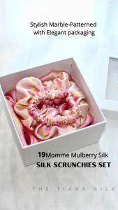 [NEW LAUNCH] The Tiara Silk Chic Marble Design Silk Scrunchies - Set of 3 Gentle Hair Accessories - 19 momme - Luxurious Hair Accessories sutera ikat ramput hair band tie rope