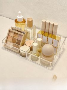 Acrylic Desktop Makeup Storage Box Cosmetic Perfume Lipstick Organizer Rectangular Bathroom Shelf Simple Style Pure Color