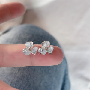 ต่างหูเงินแท้ 925 ดอกไม้สีฟ้าหมอก ดีไซน์หวานๆ ดีไซน์เล็กๆ น่ารักๆ สไตล์ธรรมชาติ เครื่องประดับแฟชั่นสำหรับผู้หญิง