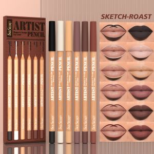 [Velvet Matte Lip Liner] 6pcs Long-Lasting Velvet Matte Lip Liner Pencils Set | Non-Drying & Perfect for Lining & Filling Lips