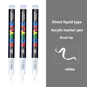 3Pcs Acrylic White/Black/Gold/Silver Marker Brush Pens Art Markers for Rock Painting Stone Glass Wood Fabric Metal Tire Canvas