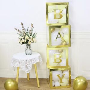 DINOSO Kotak Balon Warna Emas Transparan Ukuran 30*30cm Tanpa Huruf Box Gold Kotak Balon Box untuk Dekorasi Pesta Ulang Tahun DIY Baby Box Decoration Anniversary Baby Shower