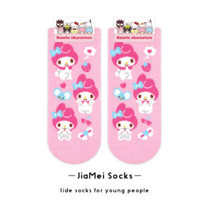 Adorable Sanrio Short Socks Womens Cotton Breathable Moisture Wicking Cartoon Kawaii Kuromi Cinnamon Dog Melody Pachat Cat KT Cat