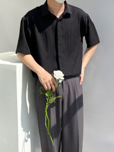 Áo Sơ Mi Nam Tay Ngắn Thường Ngày Mùa Hè Thoáng Khí Thoải Mái Không Cần Ủi Họa Tiết Gấp Xếp Áo Sơ Mi Polyester