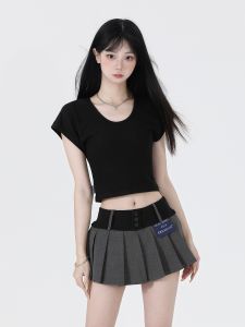 Áo Thun Tay Ngắn Cổ Chữ U Màu Trơn Mùa Hè AREAX1101 Áo Thun Nữ Dáng Ôm Cổ Điển Thường Ngày Tay Ngắn Cotton Pha Trộn